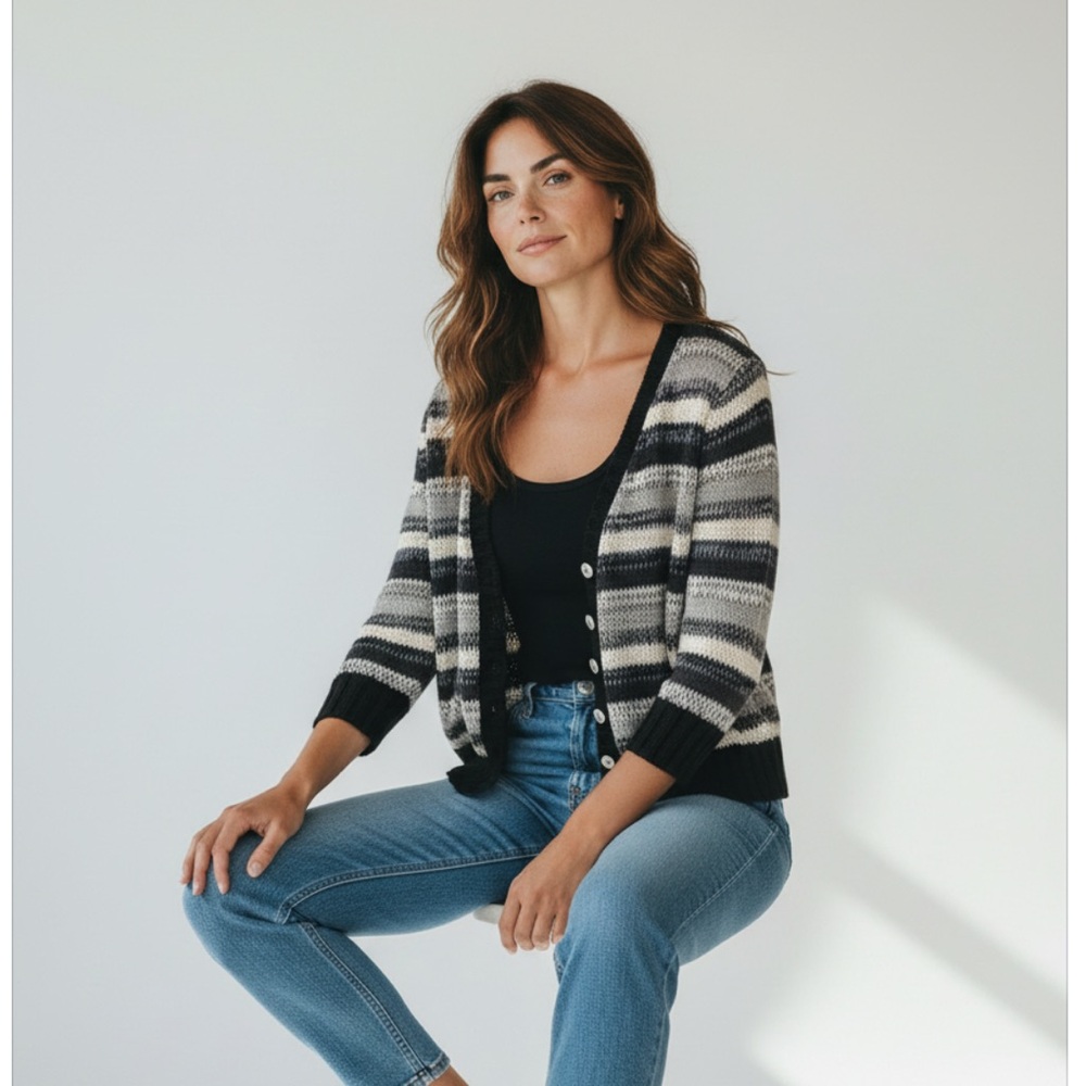 WOODEN SHIPS striped button front cardigan